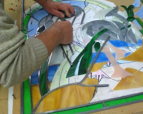 kranich Glasornament in Arbeit